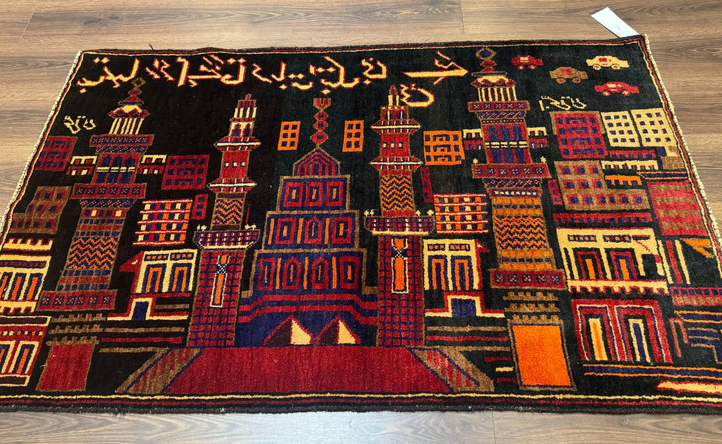 Balouch Rug 3x5 City Pictorial Afghan Hand Knotted Wool Area Rug