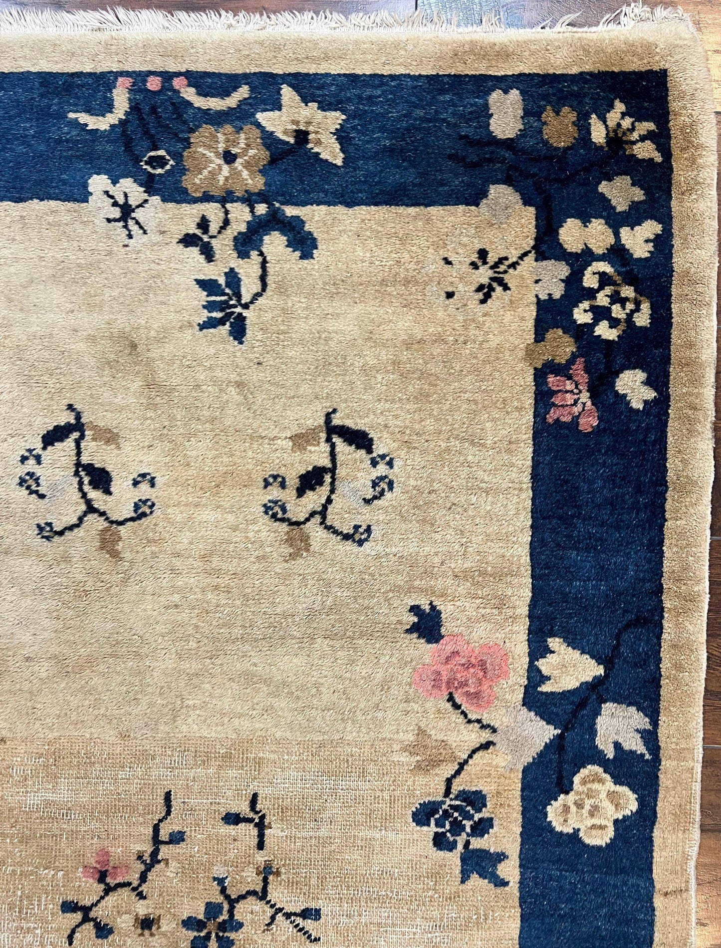 Antique Chinese Peking Rug 3x6 Hand Knotted Wool Carpet Vintage Floral Vases