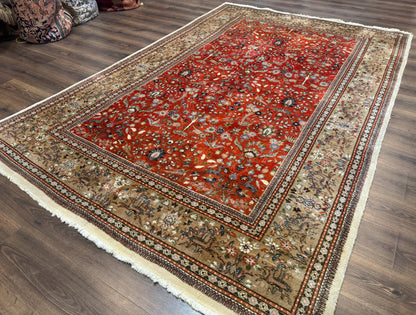 Persian Tabriz Rug 6x10, Burnt Orange and Tan, Animal Pictorials, Deer, Floral, Taba Tabae Carpet