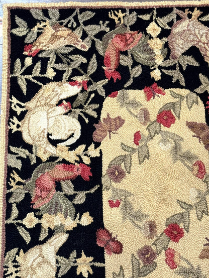 Small Vintage Hooked Rug Roosters Handmade Wool Area Rug Decor Accent