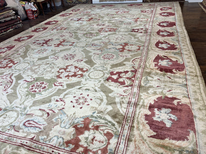 Large Egyptian Oushak Rug 12x21, Wool Handmade Vintage Carpet, Allover Pattern, Oversized 12 x 21 ft Traditional Rug