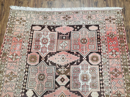 Antique Caucasian Rug 5' 5" x 10' 9", Shirvan Carpet, Wide Oriental Corridor Runner, Quality Handmade Hand-Knotted Wool Rug, Pale Pink Black