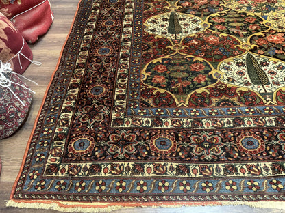 Persian Bakhtiari Rug Antique 12x19 Hand Knotted Wool Panel Design Peacocks Multicolor