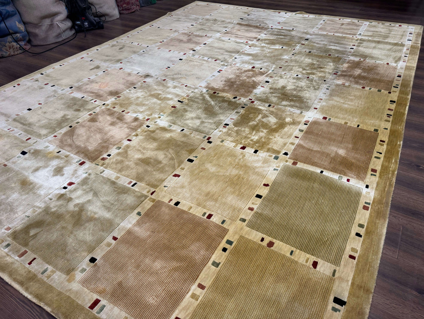 Large Wool Rug 10x13 Modern Panel Design Contemporary Carpet