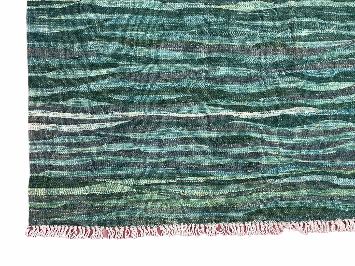 Kilim Area Rug Sea Green Handmade Wool Turkish Flatweave 5 Ft 6 In X 7 Ft 10 In