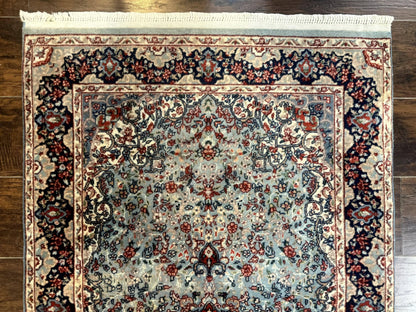 Indo Persian Kerman Rug 3x5 Light Blue Floral Medallion Handwoven Wool