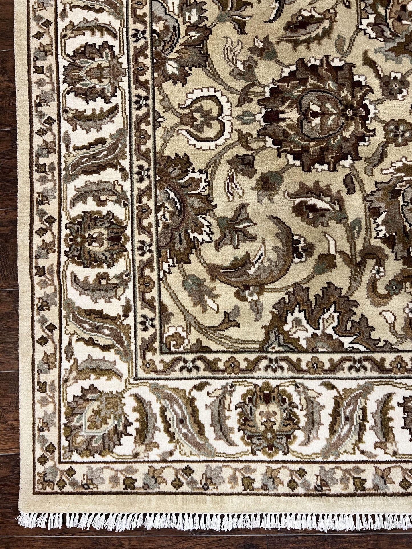 Indo Mahal Rug 6x9 Hand Knotted Wool Floral Ivory Green Traditional Carpet