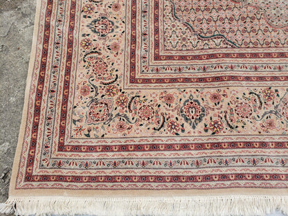 Stunning Oversized Sino Persian Oriental Rug 12x15, Hand Knotted Wool & Silk Palace Sized Carpet, Mahi Pattern, Very Fine, Peach Beige, Wow