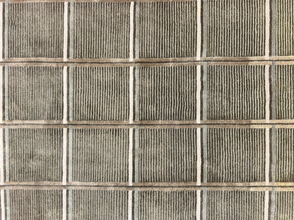 Tibetan Rug 4x6 Handmade Green Wool Area Rug With Panel Design Modern Contemporary