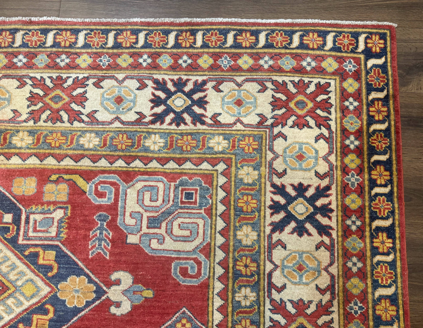 Turkish Kazak Rug 7.6 x 9.5 Hand Knotted Wool Caucasian Geometric Medallions