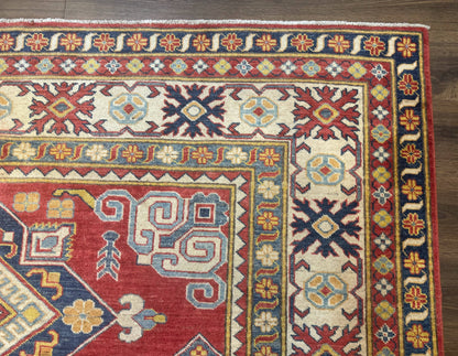 Turkish Kazak Rug 7.6 x 9.5 Hand Knotted Wool Caucasian Geometric Medallions