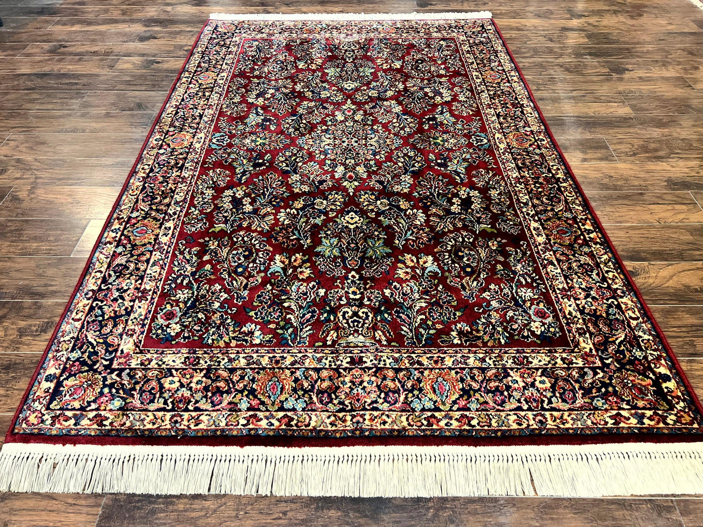 Karastan Red Sarouk Wool Rug 5.9 By 9 Vintage Oriental Carpet Original 700 Series