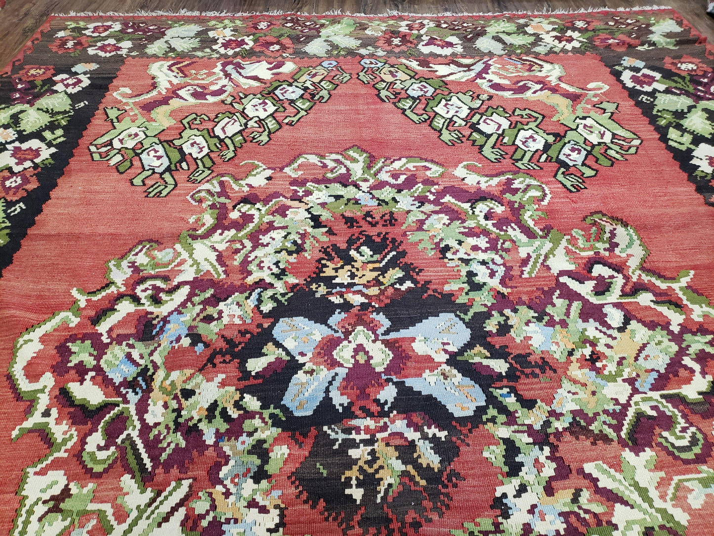 Karabakh Rug 8x11 Hand Woven Kilim Carpet Vintage Antique Wool Red Black Living Room