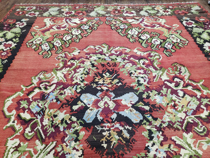 Karabakh Rug 8x11 Hand Woven Kilim Carpet Vintage Antique Wool Red Black Living Room