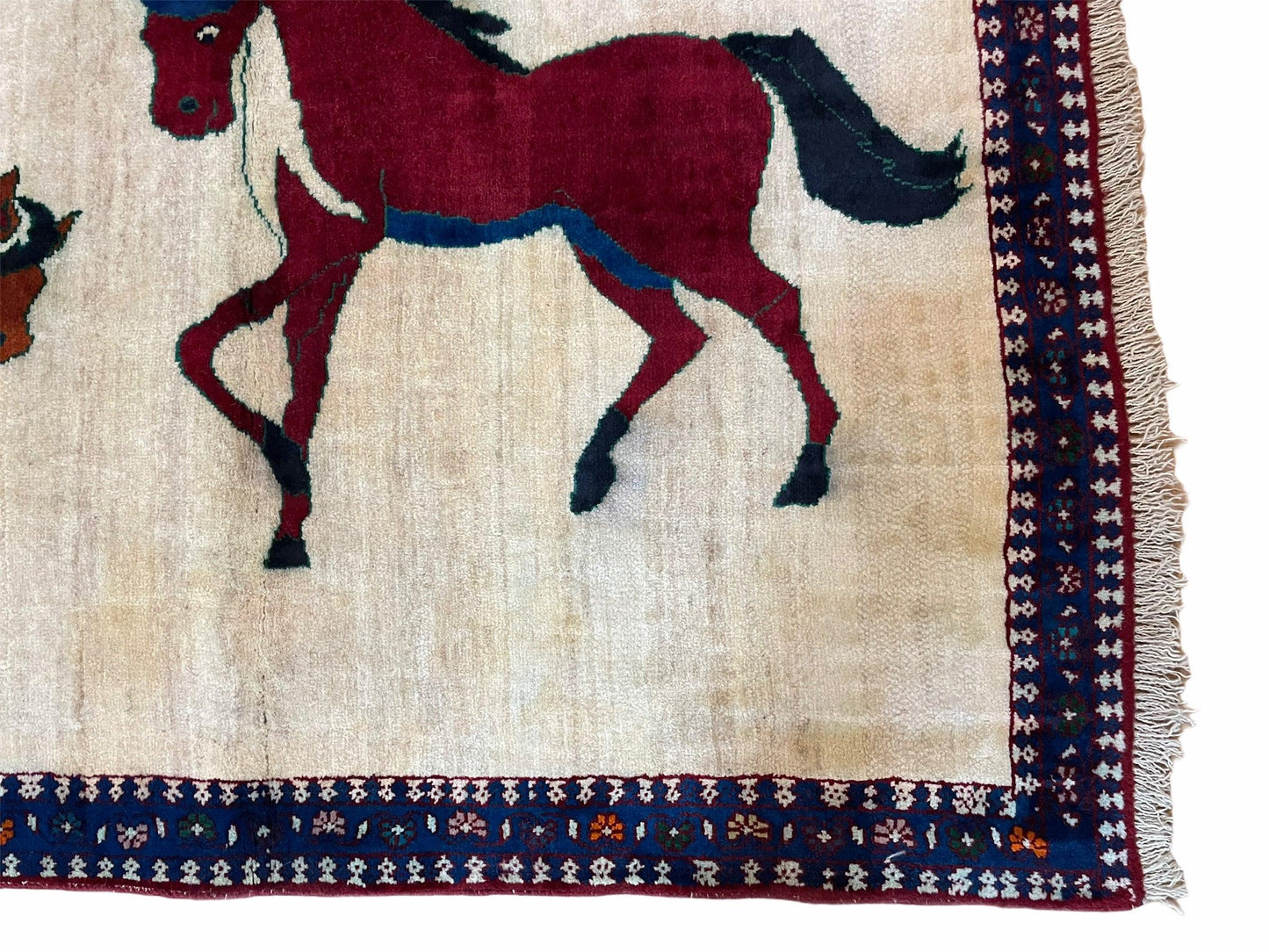 Handmade Wool Pictorial Horse Rug Hand Knotted 3.5 By 5 Brown