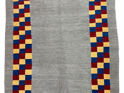 Handmade Kilim Rug Wool Geometric Checkerboard Area Rug 5 Foot 9 Inch By 7 Foot 9 Inch