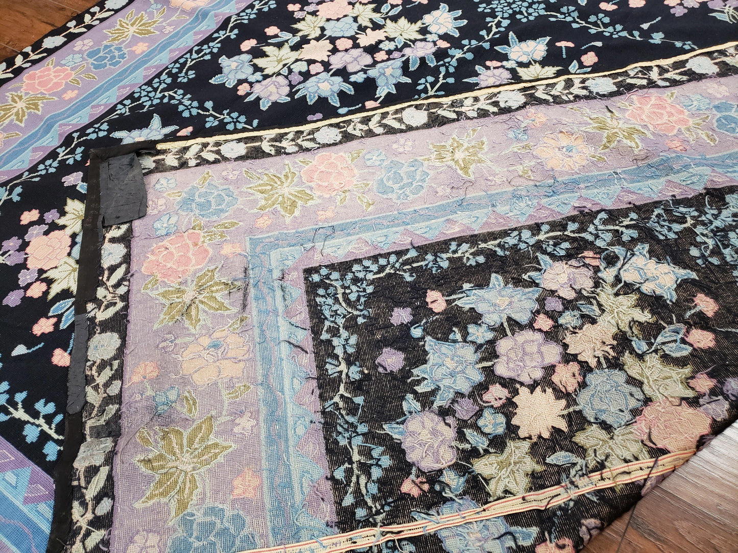 Chinese Needlepoint Rug Hand Woven Wool Vintage Floral Garden European Aubusson Design