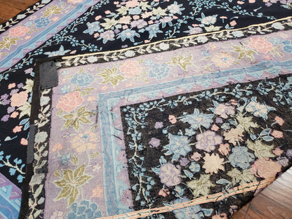 Chinese Needlepoint Rug Hand Woven Wool Vintage Floral Garden European Aubusson Design