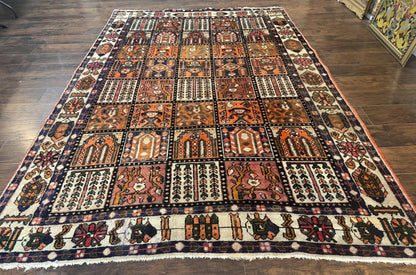 Persian Bakhtiari Tribal Rug 7x10 Hand Knotted Wool Panel Vintage Semi Antique