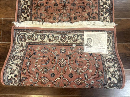 Indo Persian Runner Rug 2.6 x 10, Coral and Cream, Hand Knotted 10ft Wool Oriental Runner for Hallway or Kitchen