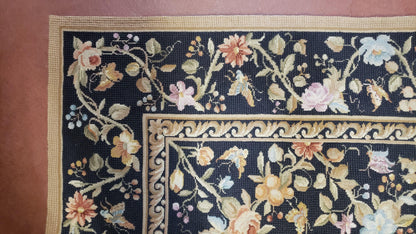 Vintage Needlepoint Rug 6x9 Butterflies Floral Design Wool Handcrafted