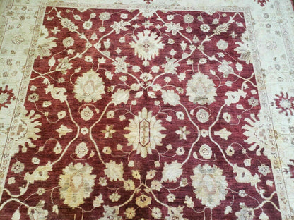 Hand Knotted Peshawar Wool Rug 8x10 Floral Oriental Red Beige