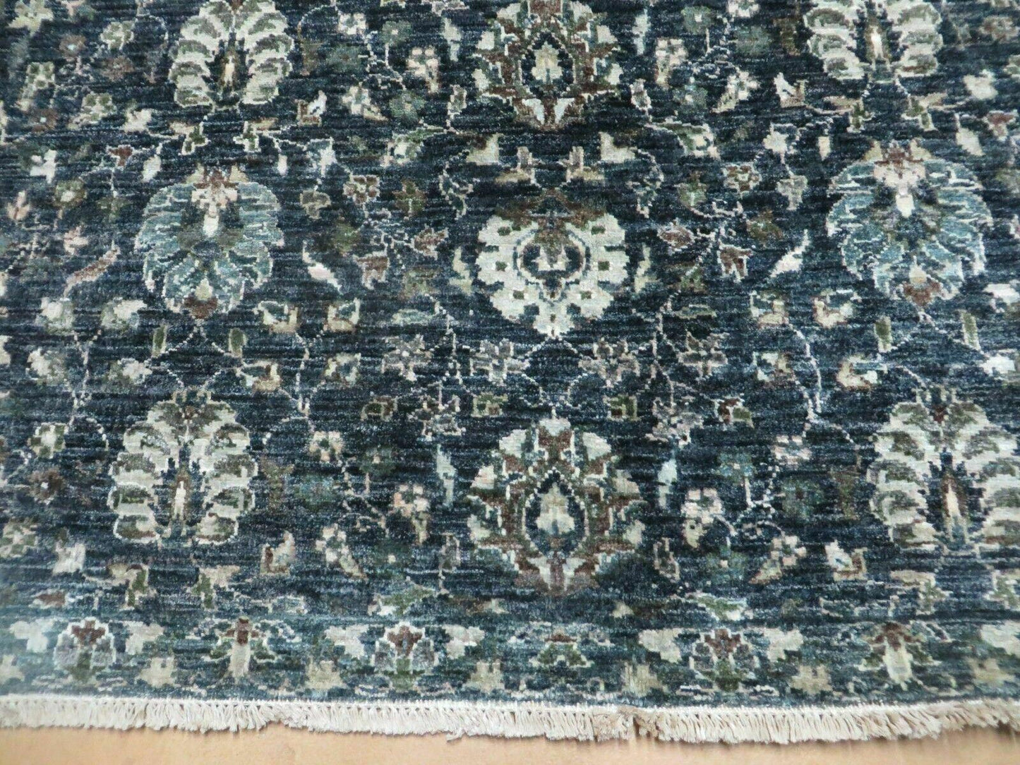 Vintage Handmade Pakistani Floral Oriental Wool Rug 5ft 6in by 8ft Black And Grey