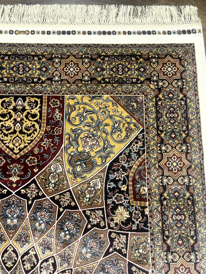 Turkish Silk Rug 4x6 Dome Design Bamboo Silk Memluk Carpet