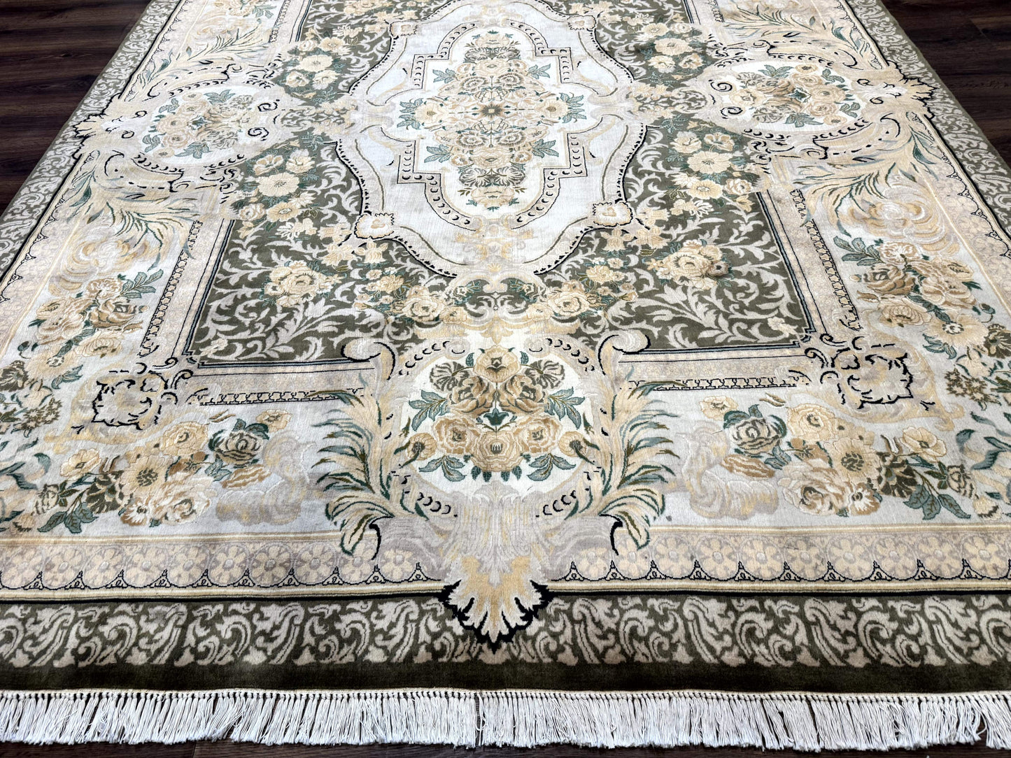 Aubusson Rug 8x10 Hand Knotted Wool Floral Savonnerie Design