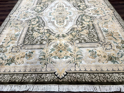 Aubusson Rug 8x10 Hand Knotted Wool Floral Savonnerie Design