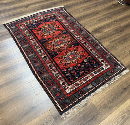 Antique Caucasian Seychor Rug Hand Knotted Wool Vintage Carpet 3.7 x 5.5