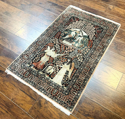 Stunning Sino Persian Pictorial Rug 2.7 x 4, Garden of Eden Adam & Eve Tree of Life Design, Extremely Fine 580 KPSI, Masterpiece