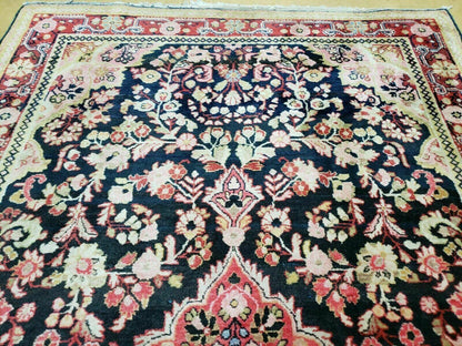 Antique Handmade India Floral Oriental Wool Rug 4x6 Full Pile Blue