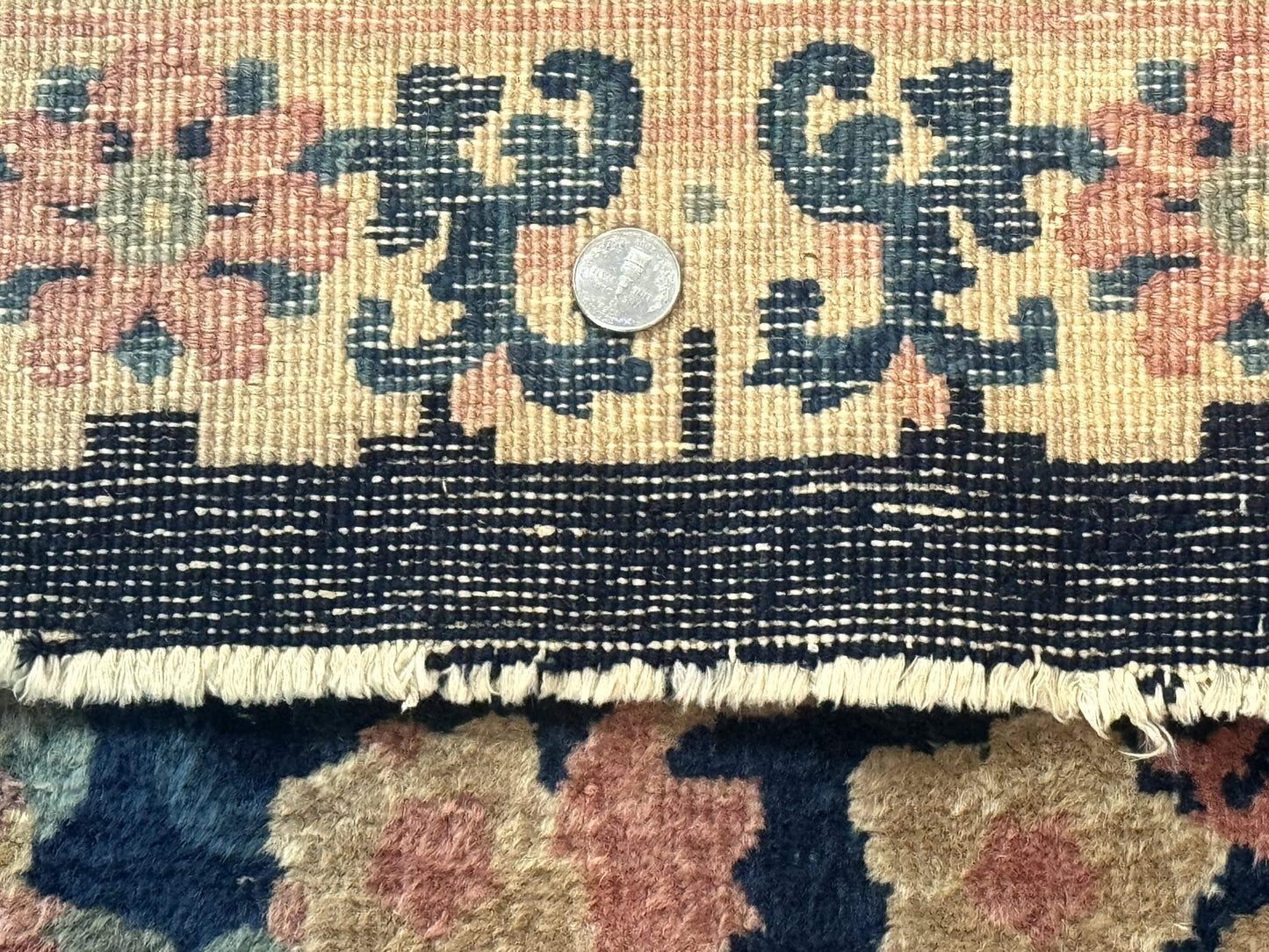 Blue And Beige Chinese Wool Rug 3x6 Peking Antique Hand Knotted Carpet