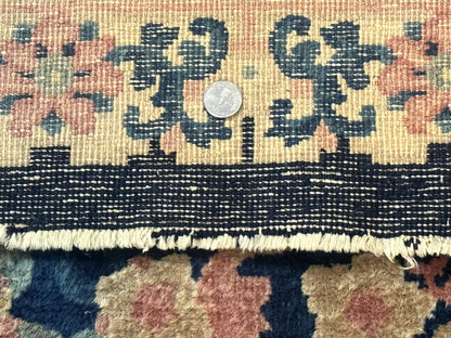 Blue And Beige Chinese Wool Rug 3x6 Peking Antique Hand Knotted Carpet