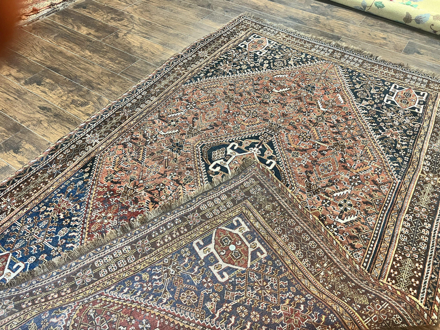 Antique Persian Shiraz Tribal Rug 6x8 Hand Knotted Wool Carpet Red Blue Geometric Design