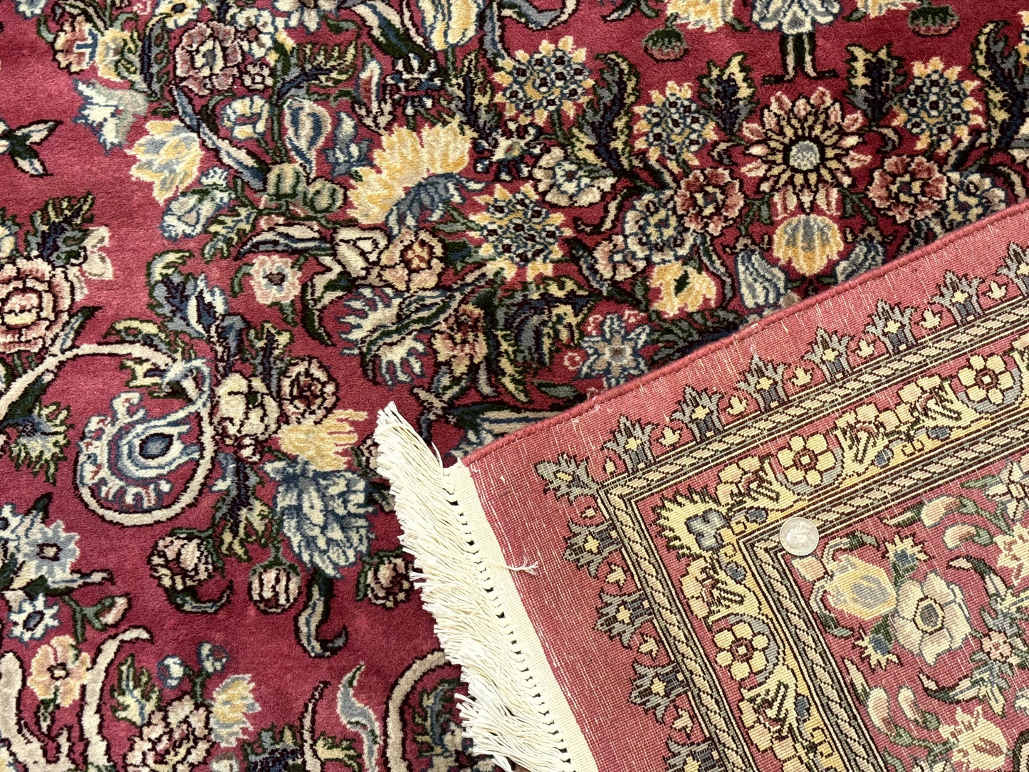 Sino Persian Rug 9x12 Hand Knotted Wool Floral Allover Rose Red 290 KPSI