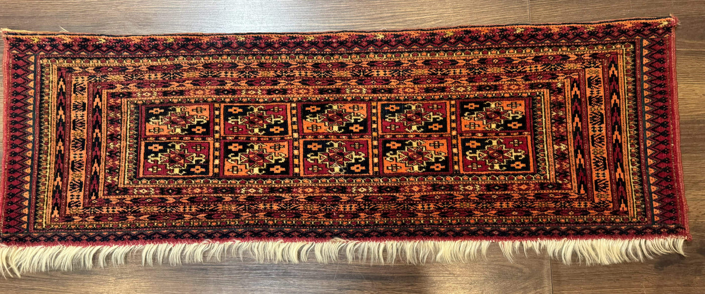 Antique Persian Turkoman Mafresh Rug 1x4, Wool, Tribal Collectible