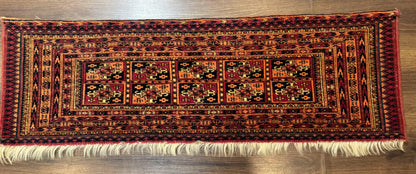 Antique Persian Turkoman Mafresh Rug 1x4, Wool, Tribal Collectible