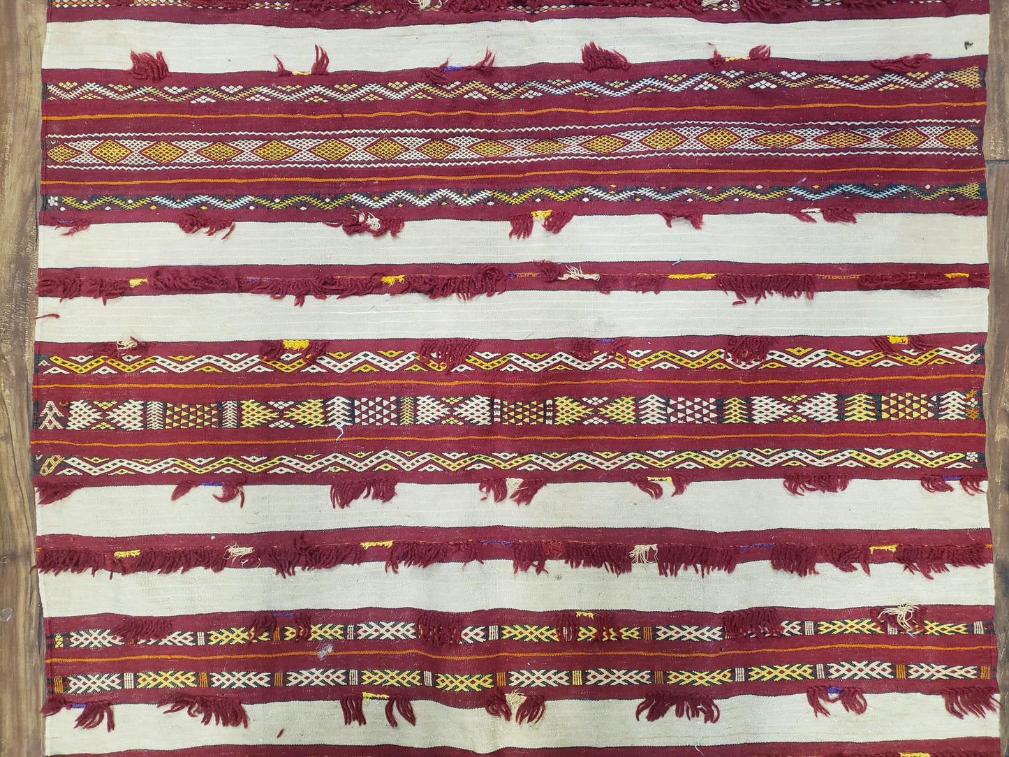 Turkoman Yamud Rug Antique 1920s Hand Knotted 3x5 ft Sofreh Table Cover Tribal Bohemian Ivory and Red