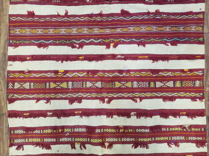 Turkoman Yamud Rug Antique 1920s Hand Knotted 3x5 ft Sofreh Table Cover Tribal Bohemian Ivory and Red