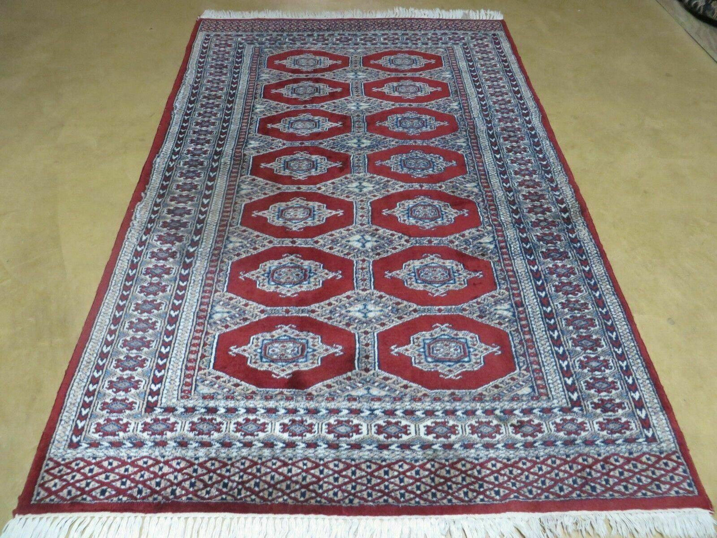 Vintage Turkoman Bokhara Wool Rug 4x6 Handmade Pakistan Fine Weave