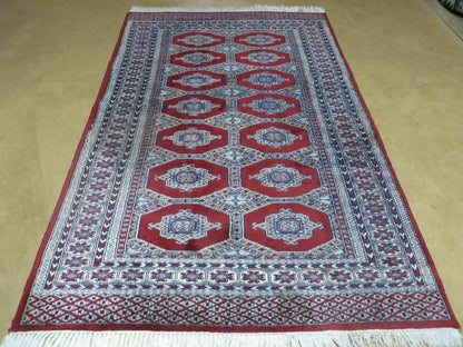 Vintage Turkoman Bokhara Wool Rug 4x6 Handmade Pakistan Fine Weave