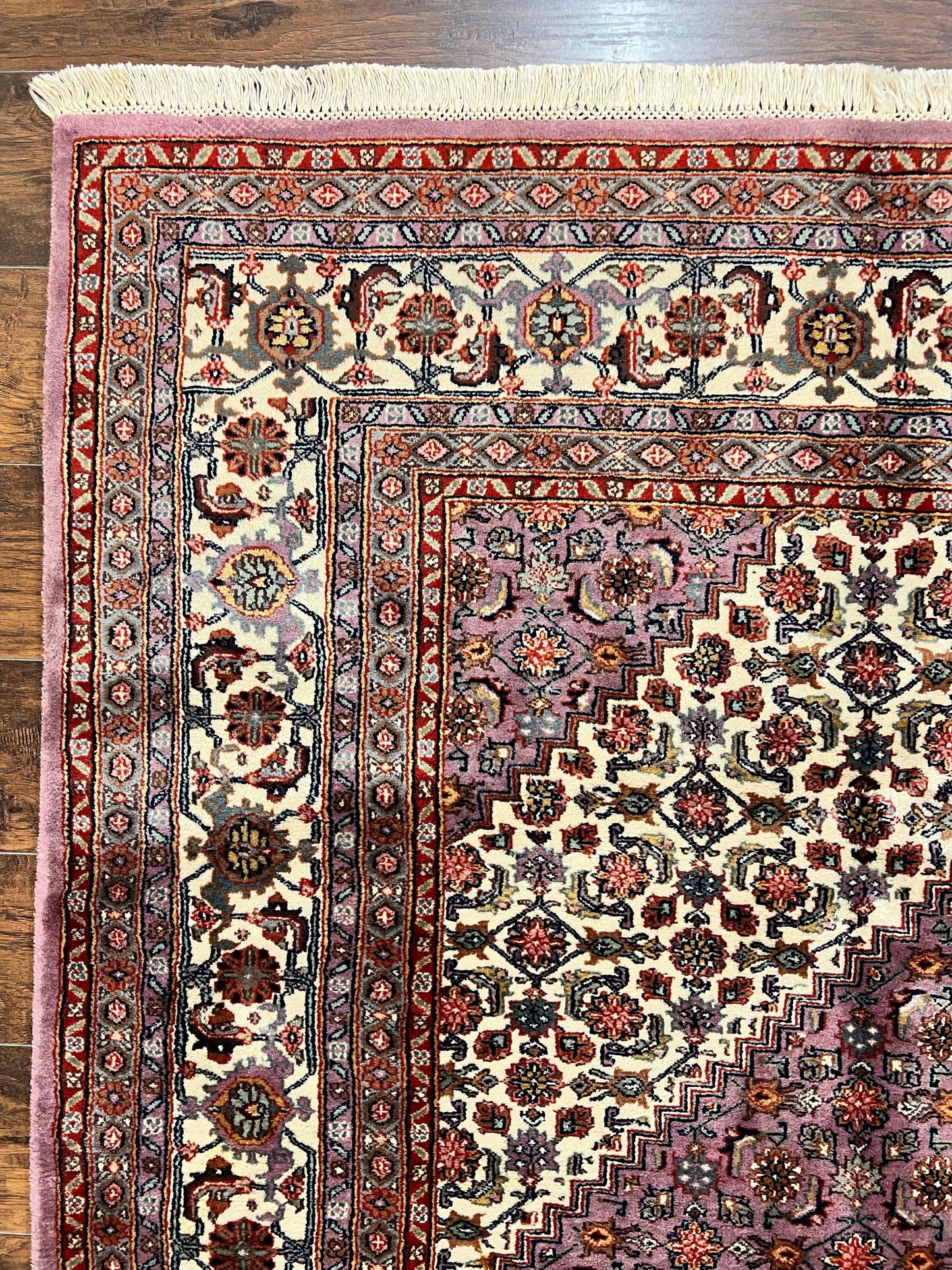 Indo Persian Bidjar Rug 8x10, Purple and Ivory Hand Knotted Wool Vintage Oriental Carpet, Herati Mahi Pattern, 8 x 10 Traditional Fine Rug
