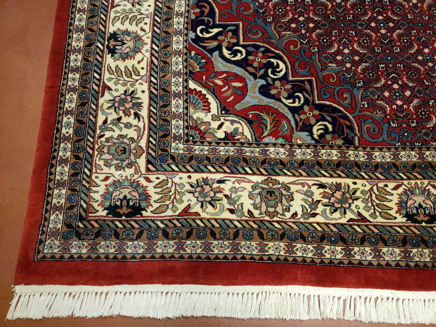 Indian Rug 9x12 Red Indo Bidjar Rug 9x12 Vintage Rug Allover Pattern Medallion Rug Wool Rug Nice Persian Design