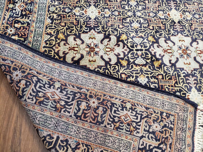Navy Blue Persian Kashan Rug Hand Knotted Wool 4ft 8in x 7ft 4in Pair B