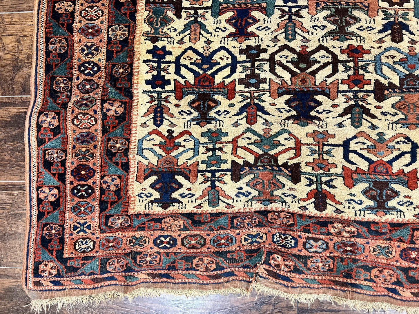 Persian Afshar Rug 5x6, Allover Repeated Motif, Wool Tribal Carpet, Handmade Semi Antique Rug