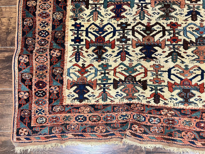 Persian Afshar Rug 5x6, Allover Repeated Motif, Wool Tribal Carpet, Handmade Semi Antique Rug