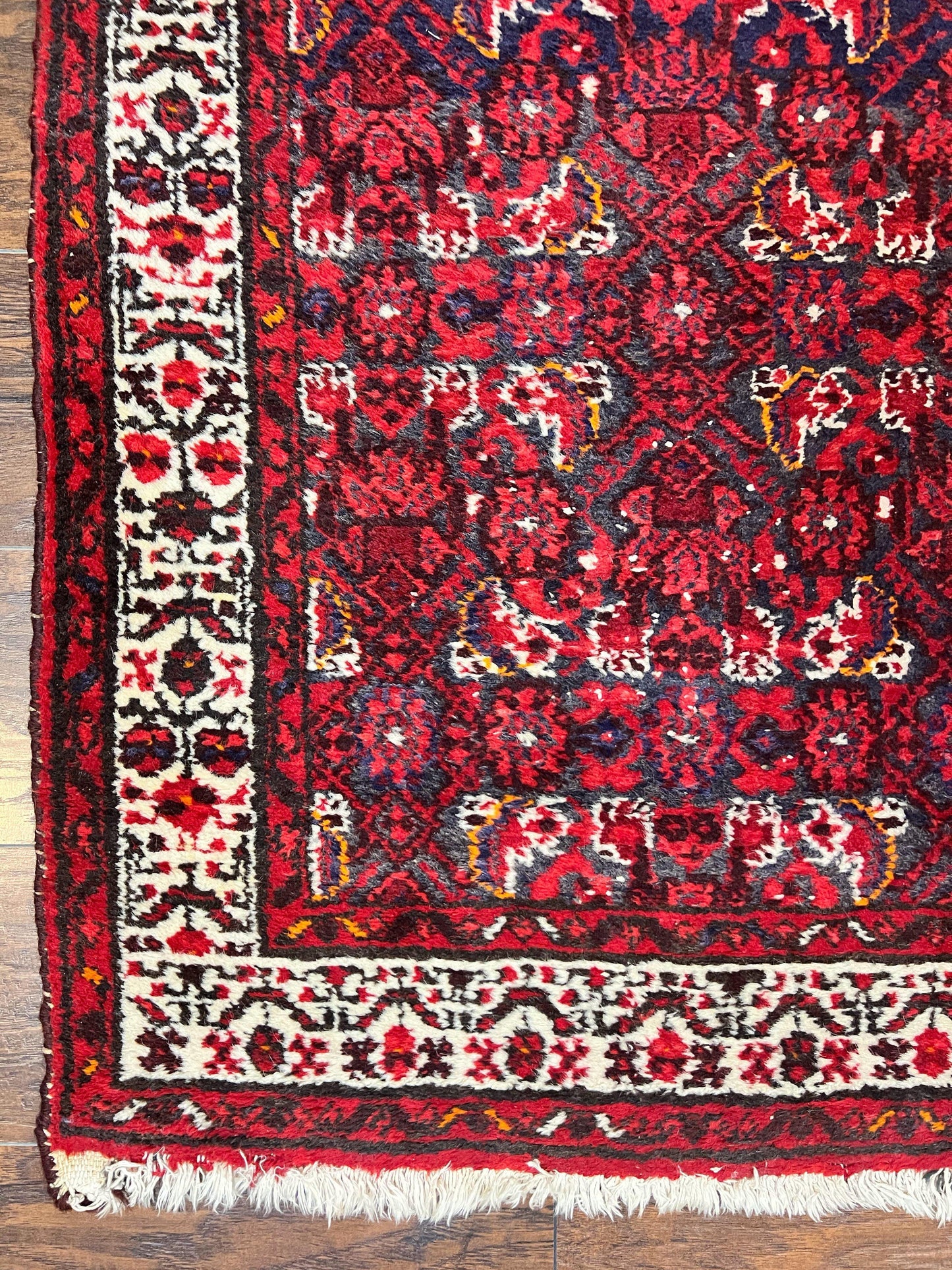 Persian Tribal Runner 3 x 9, Hamadan Dargazin Rug, Dark Blue and Red Wool Hand Knotted Hallway Rug, Vintage Antique Oriental Runner, 9ft Long Runner, Herati