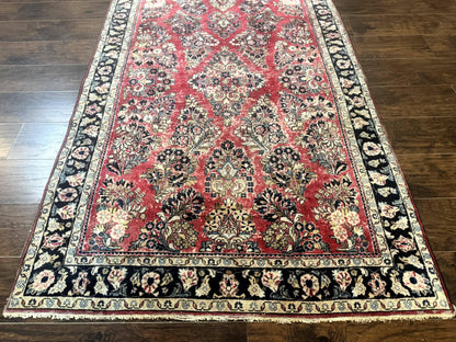 Antique Persian Sarouk Rug 4x7 Floral Red Wool Carpet 1920s